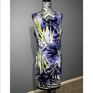 Connected green, purple, white pattern sleeveless dress